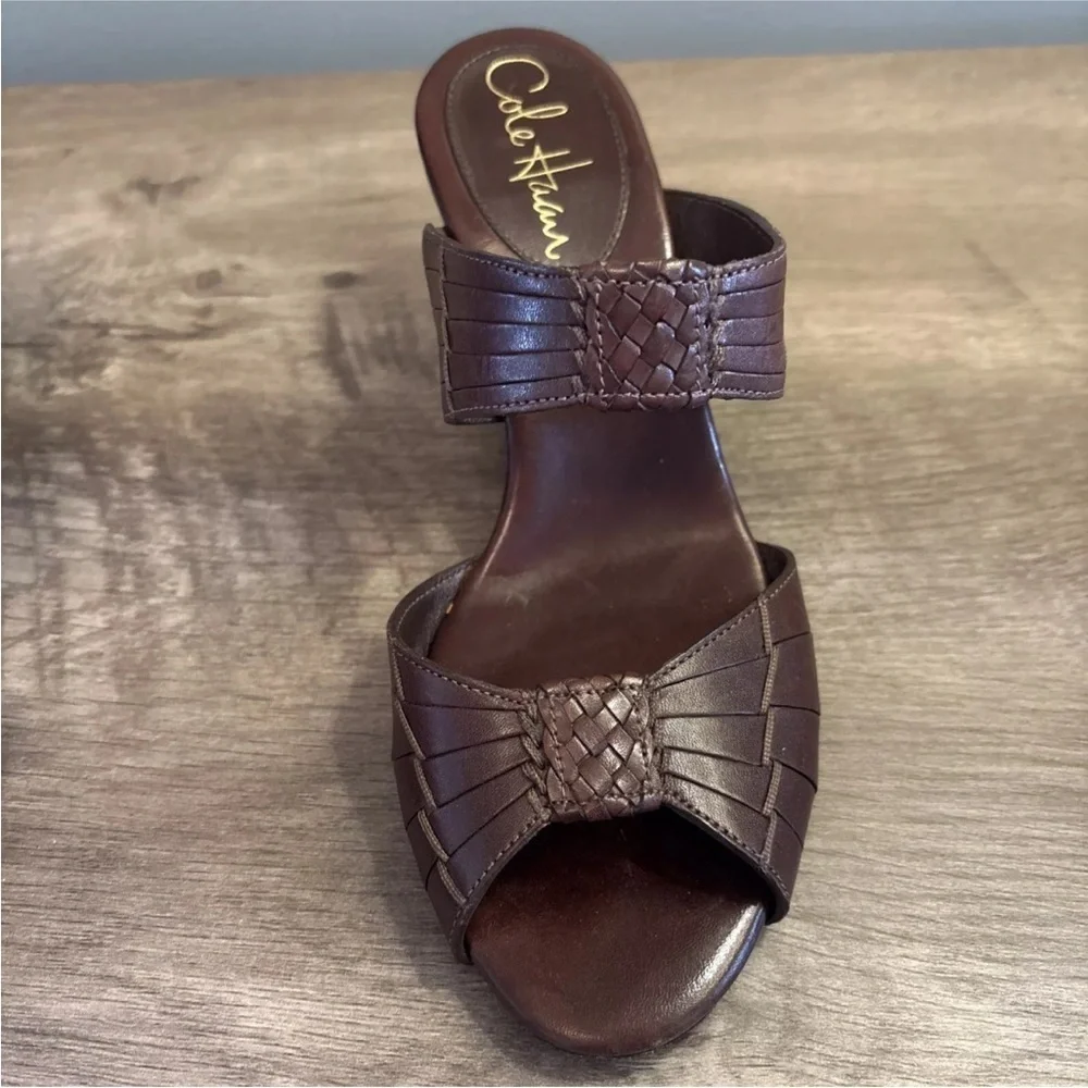 Cole Haan Air Huarache Slide Wedge Sandal Womens Size 6B Slip On Leather Carob